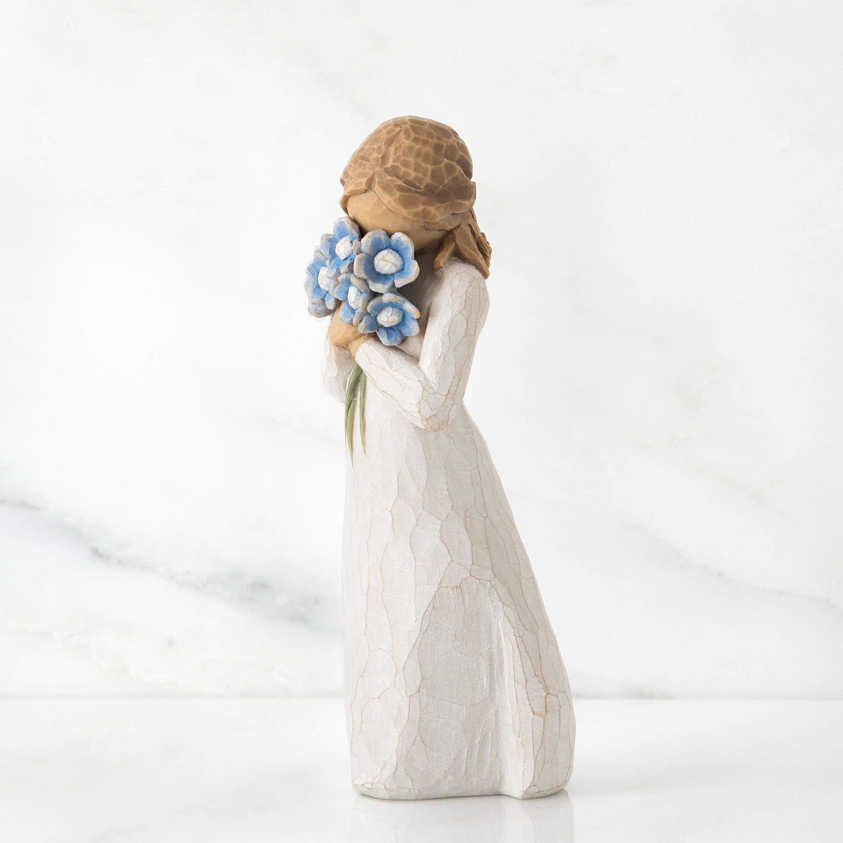 Willow Tree Forget-me-not enamel resin craftsmanship, hand-painted detail adds elegance to any shelf