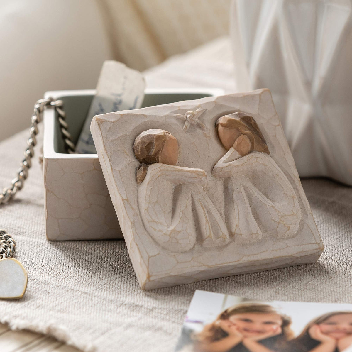 Willow Tree two seated figures cream dresses evoke friendship