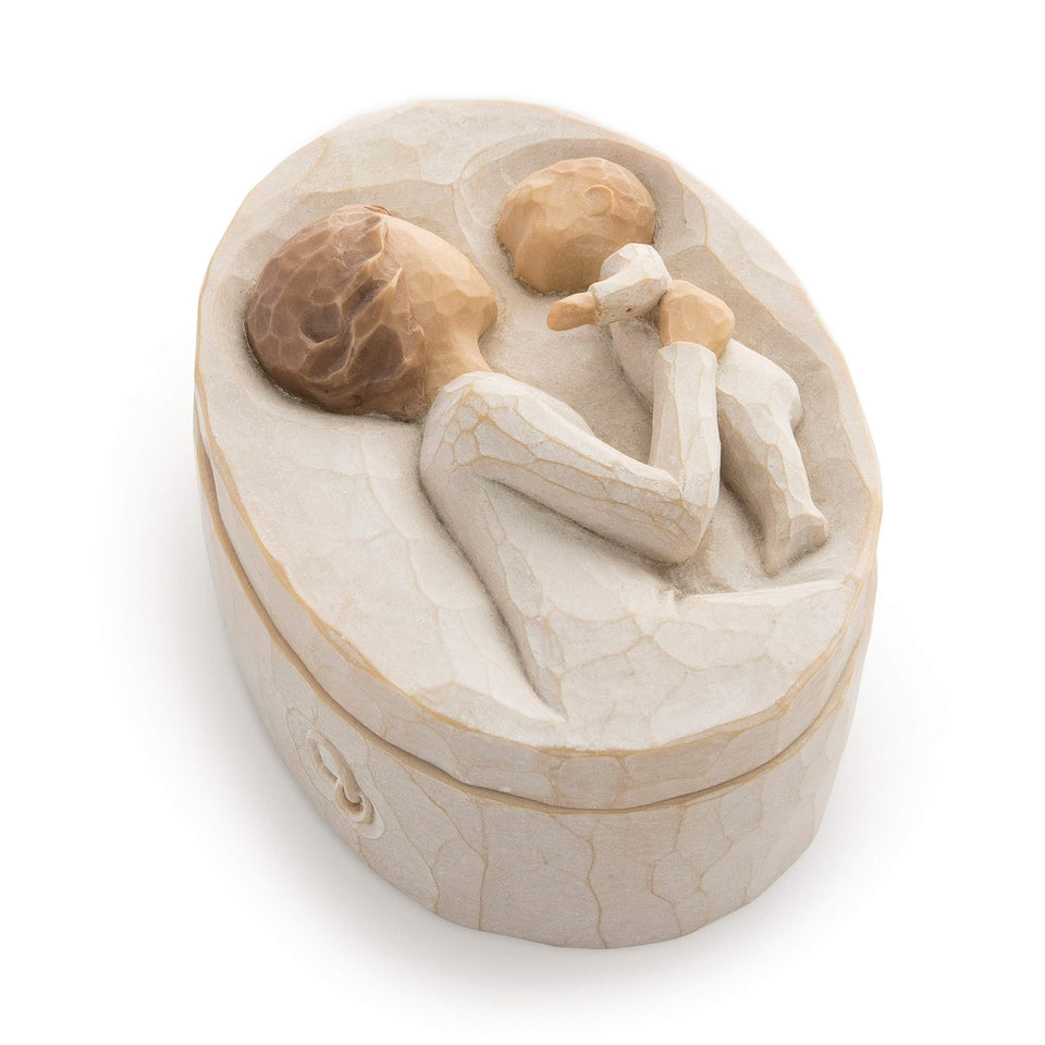 Willow Tree Grandmother keepsake box, hand-painted resin, cream dress lid; ideal for treasured mementos.