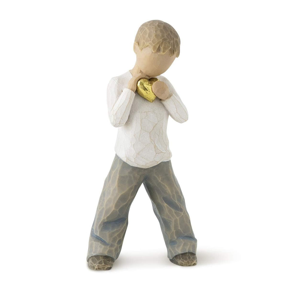 Willow Tree Heart of Gold figurine, front view holding a gold-leaf heart.
