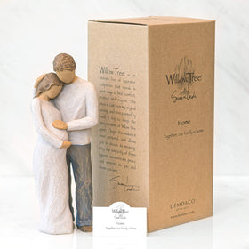 Willow Tree Home figure displayed on a mantel, adds warm home decor