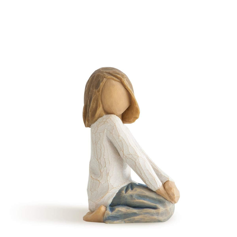 Willow Tree Joyful Child kneeling figure with folded arms, ideal for family shelves.