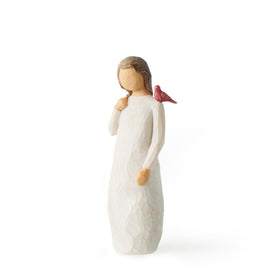 Willo​w Tree Messenger figure in cream dress, delicate hand-painted detail for heartfelt remembrance.