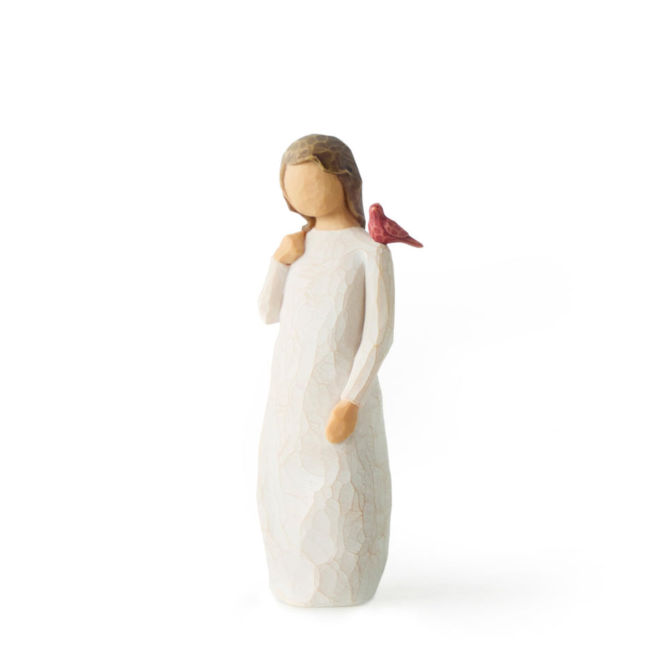 Willo​w Tree Messenger figure in cream dress, delicate hand-painted detail for heartfelt remembrance.