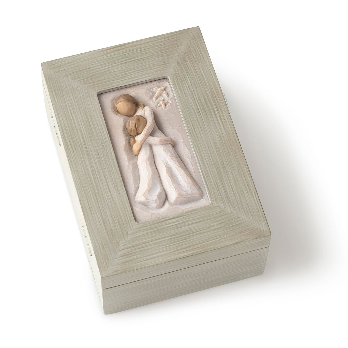Willow Tree mother-daughter memory box lid carving enhances a keepsake display
