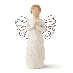 Willow Tree prayer angel in cream dress with wire wings, serene home decor piece.