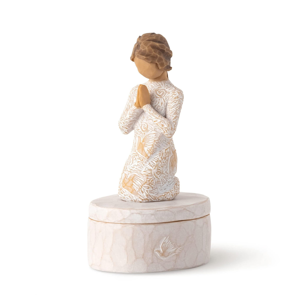 Willows Tree Prayer of Peace box lid with figural sculpture, daily inspiration.