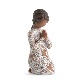 Willow Tree Prayer of Peace darker skin figure in prayer pose for calm reflection.