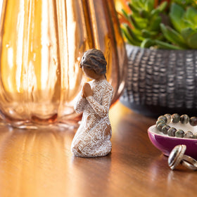 Gift-boxed Prayer of Peace darker skin figure for thoughtful sympathy.