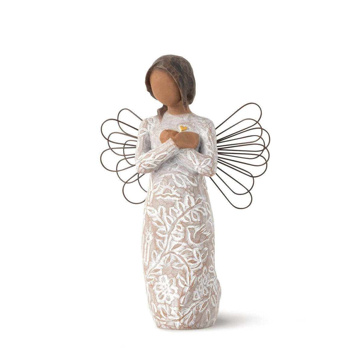 Willow Tree Remembrance Angel with darker skin, crossed arms over a gold heart.