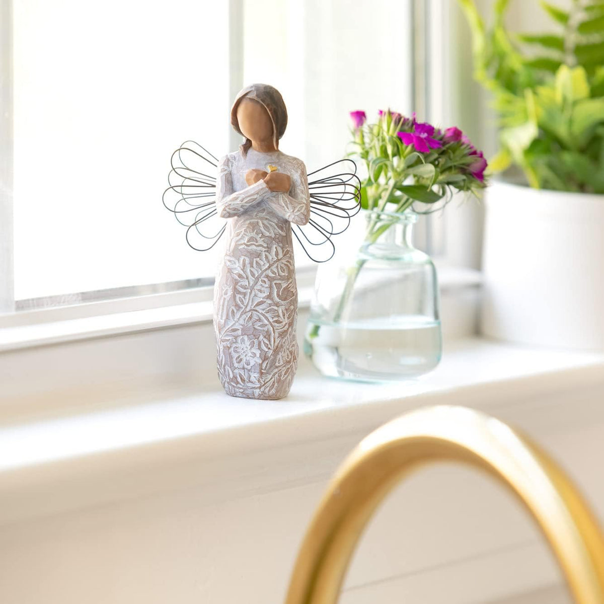 Willow Tree Remembrance Angel ready to display on a shelf or mantel with sentiment card.