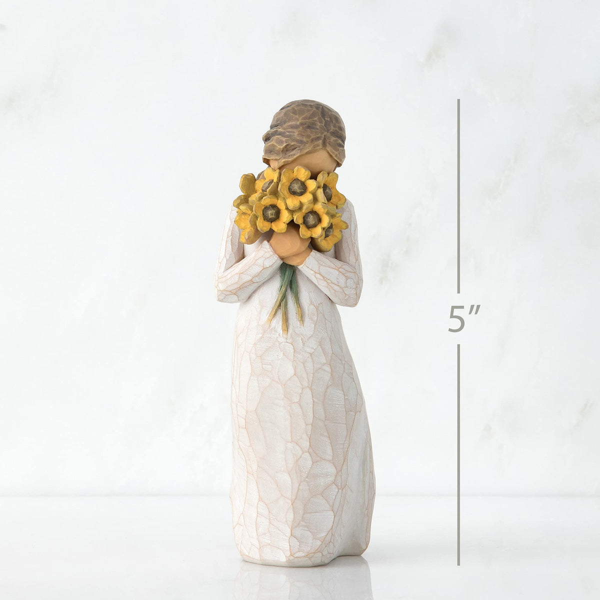 Willow Tree Warm Embrace bouquet detail showcases sunflowers.