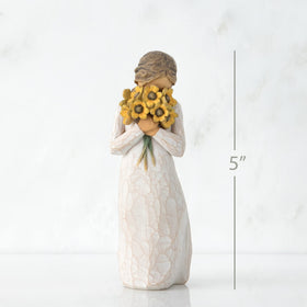 Willow Tree Warm Embrace bouquet detail showcases sunflowers.