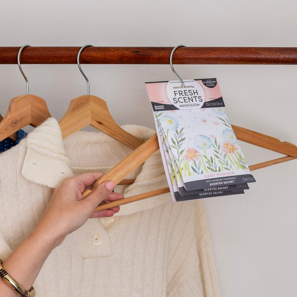 WillowBrook Fresh Scents sachet in linen cabinet creates a clean, inviting space.