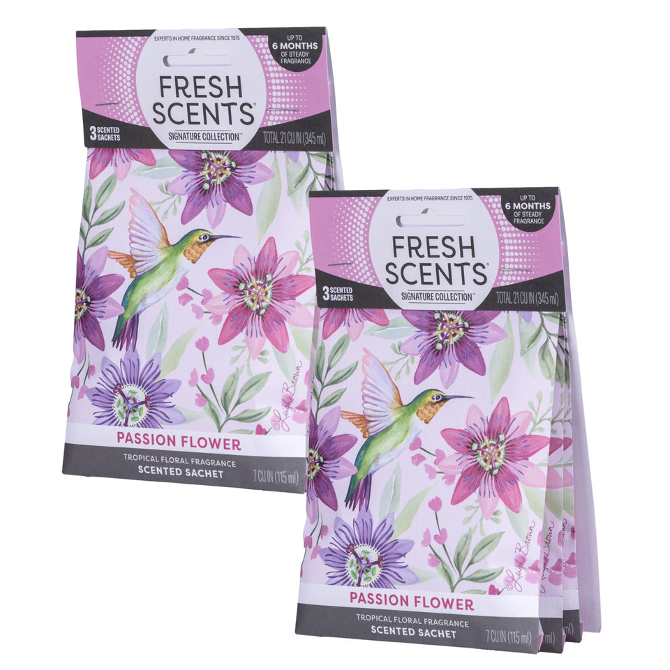 WillowBrook Passion Flower sachet pack front, showcasing long-lasting fragrance option