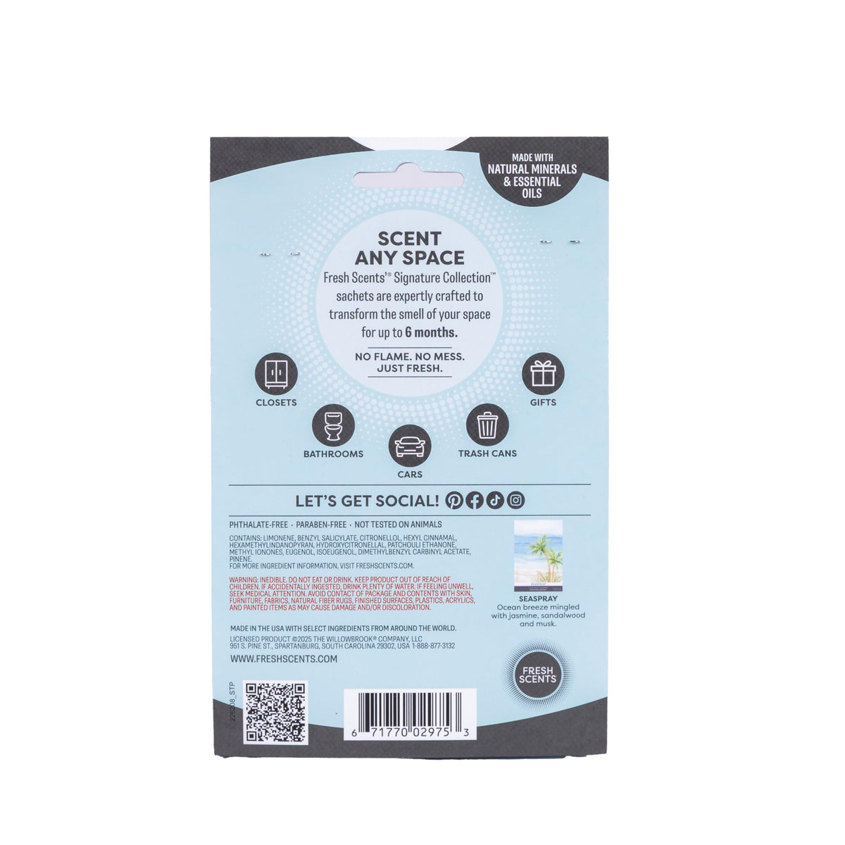 WillowBrook Seaspray sachet closeup shows the elegant envelope design and essential oils.
