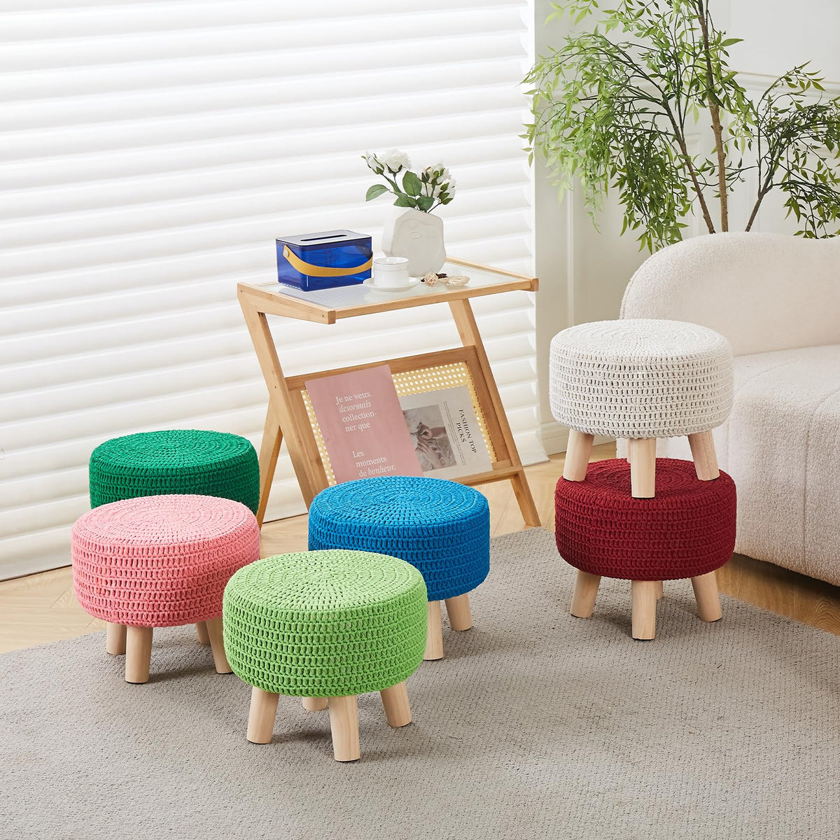 Wimarsbon beige pouffe complements Bohemian and Mediterranean decor styles.
