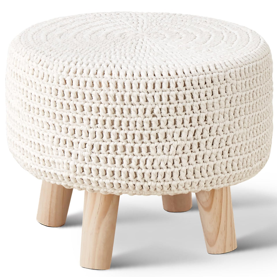 Wimarsbon beige knit pouf ottoman adds cozy seating and decor flair.