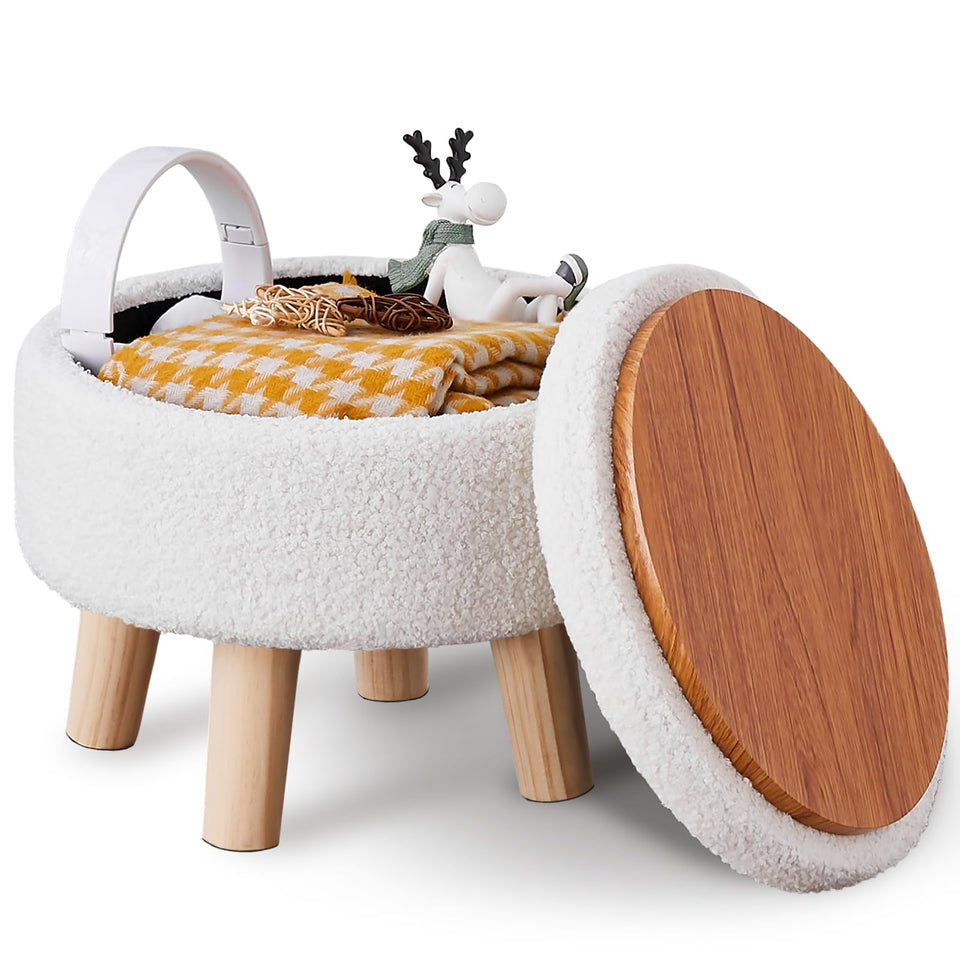Wimarsbon cream round ottoman with wood legs for cozy extra seating