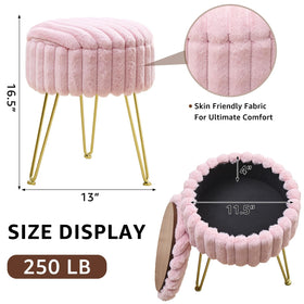 Wimarsbon vanity stool pink faux fur cover adds plush comfort and chic style.
