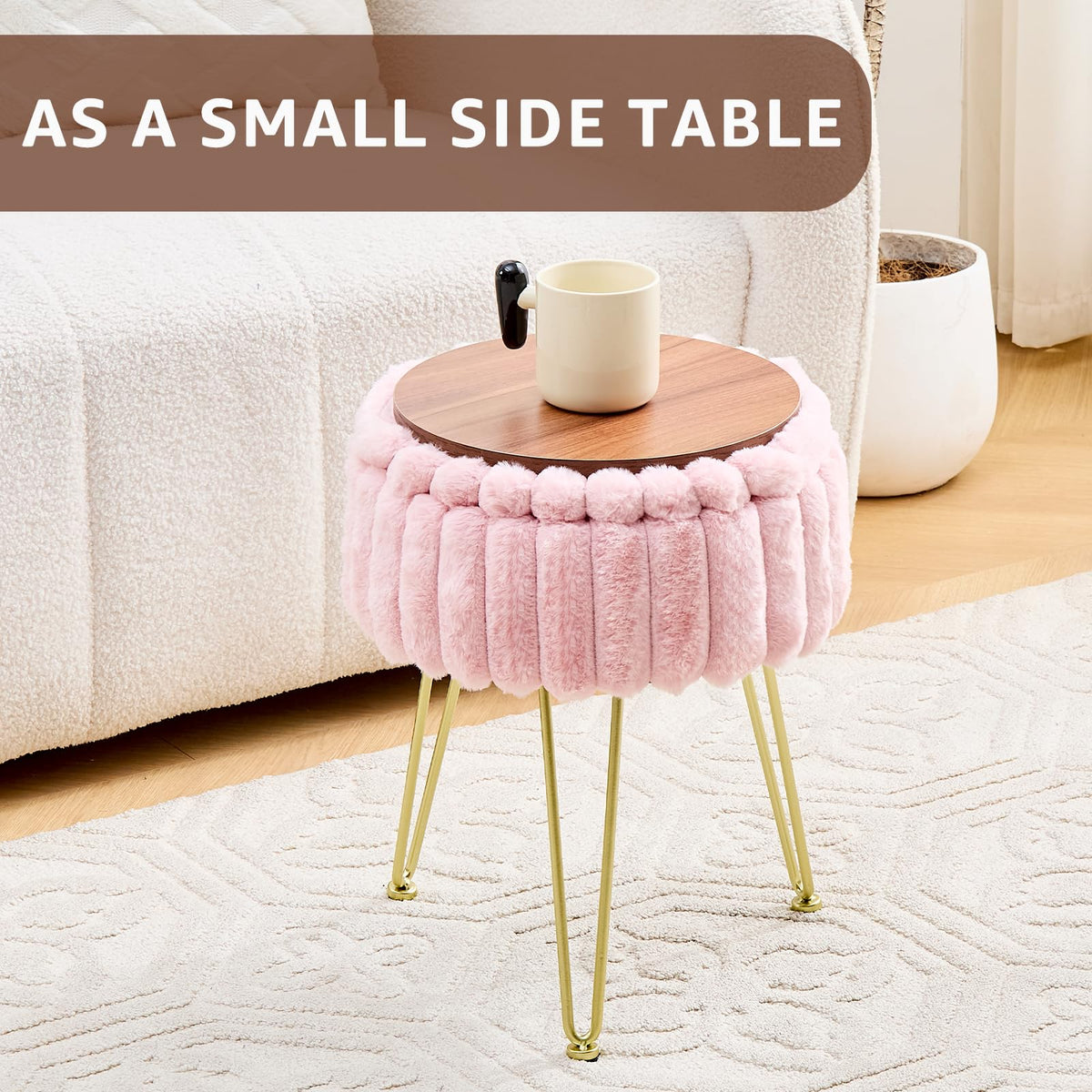 Wimarsbon vanity stool pink soft finish enhances bedroom decor.