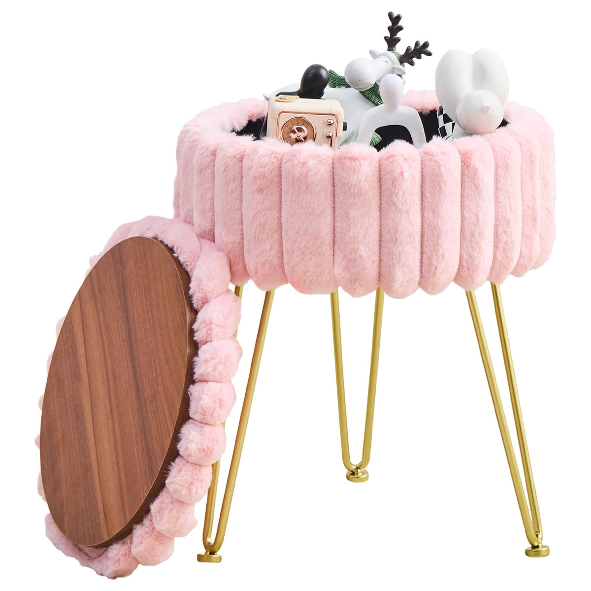 Wimarsbon vanity stool with storage lid keeps remotes and accessories organized.