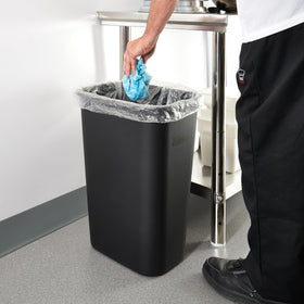 Winco waste basket with easy-clean rounded corners for simple sanitation.