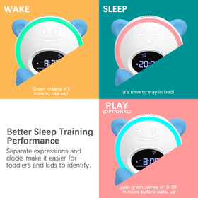 Windflyer Little Teddi sleep-training clock, playful faces signaling sleep and wake.