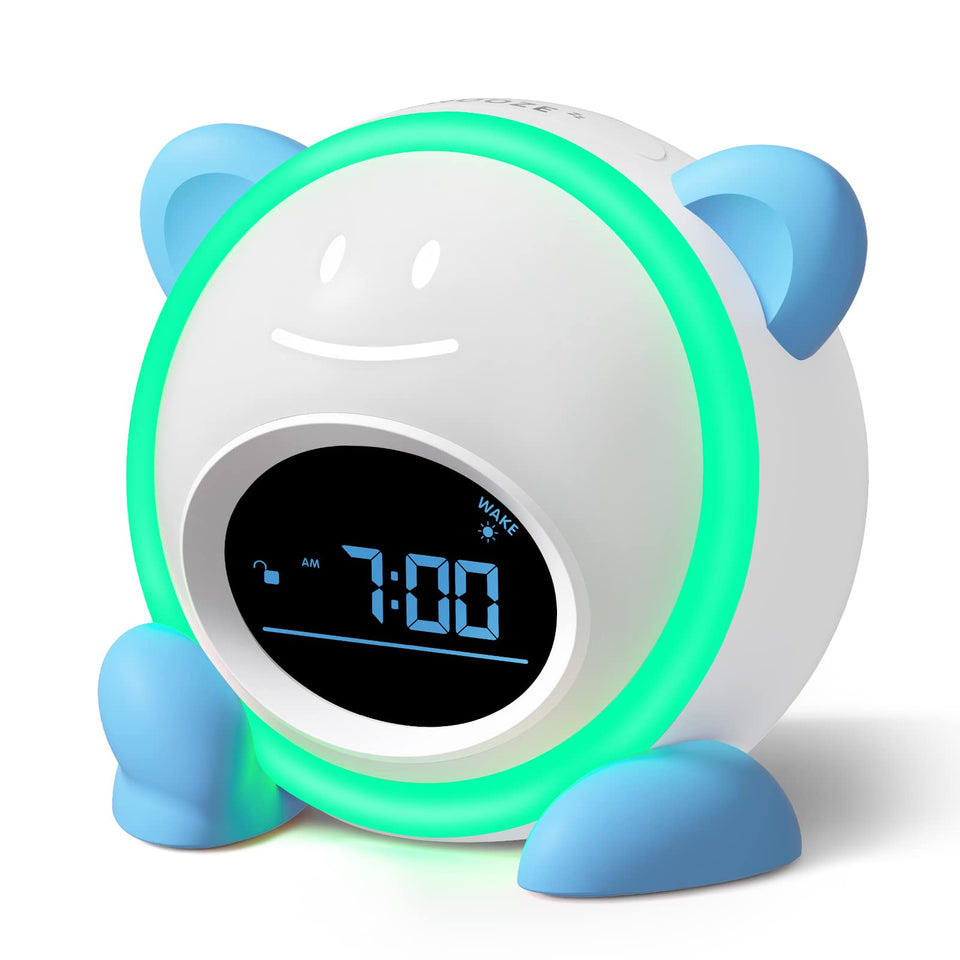 Windflyer OK to Wake Clock for kids with blue front view showing wake-time cues.