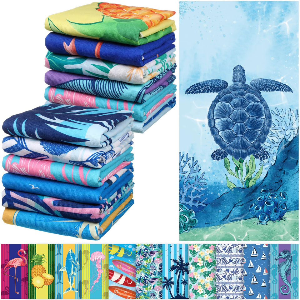 Windkream 12-pcs oversized microfiber beach towels set for family sunbathing and quick-dry comfort.