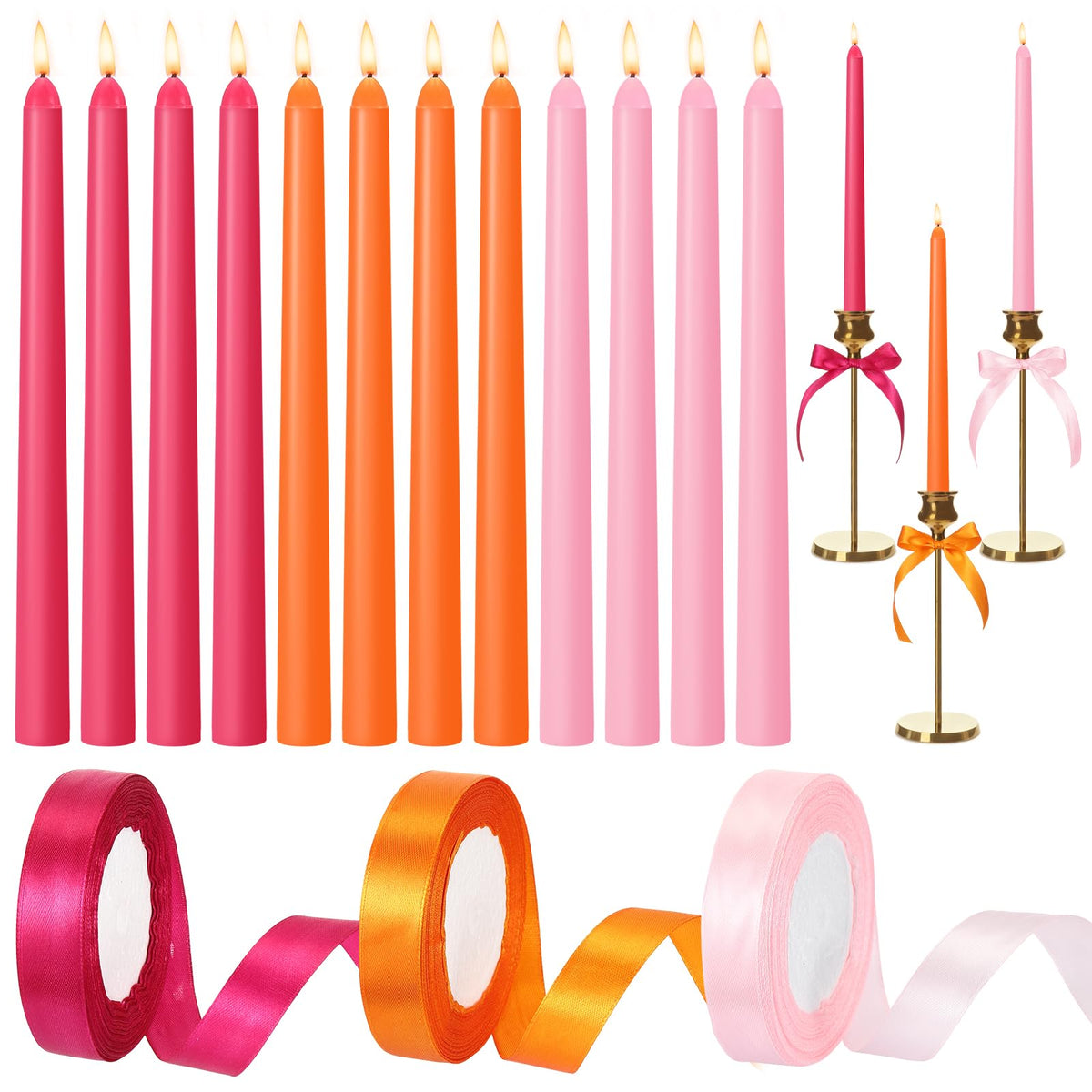 Windkream pink taper candles illuminate a tablescape with warm elegance