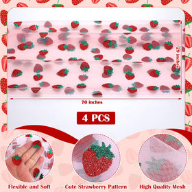 Windkream strawberry glitter tulle table runner with pink sparkle on party table.