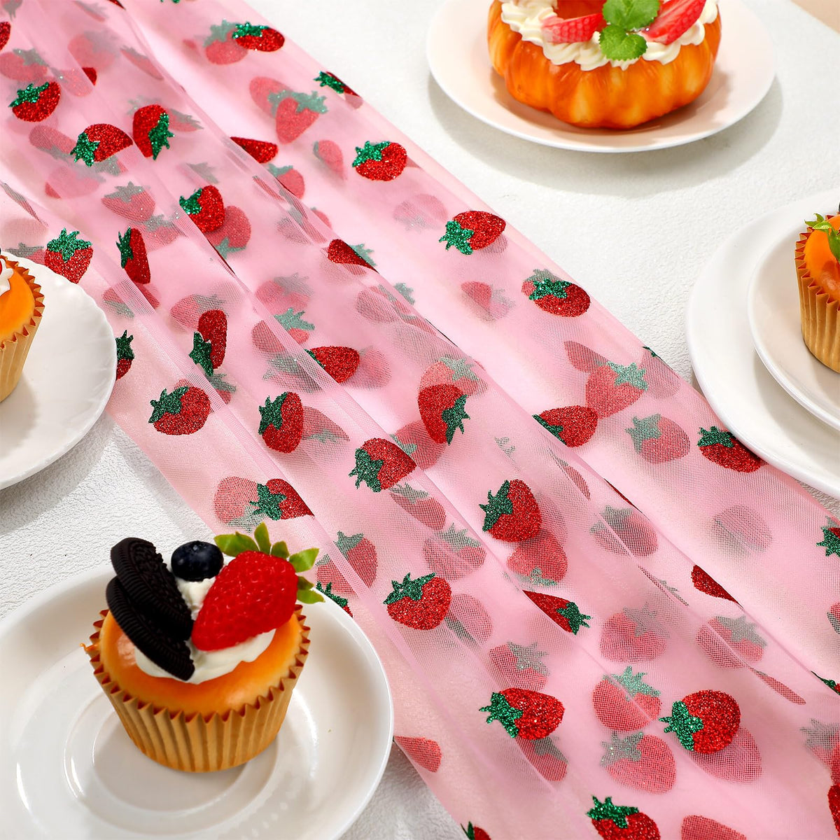 Windkream strawberry glitter tulle table runner adds DIY-friendly charm to gatherings.