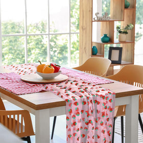 Windkream strawberry glitter tulle table runner is lightweight and reusable for events.