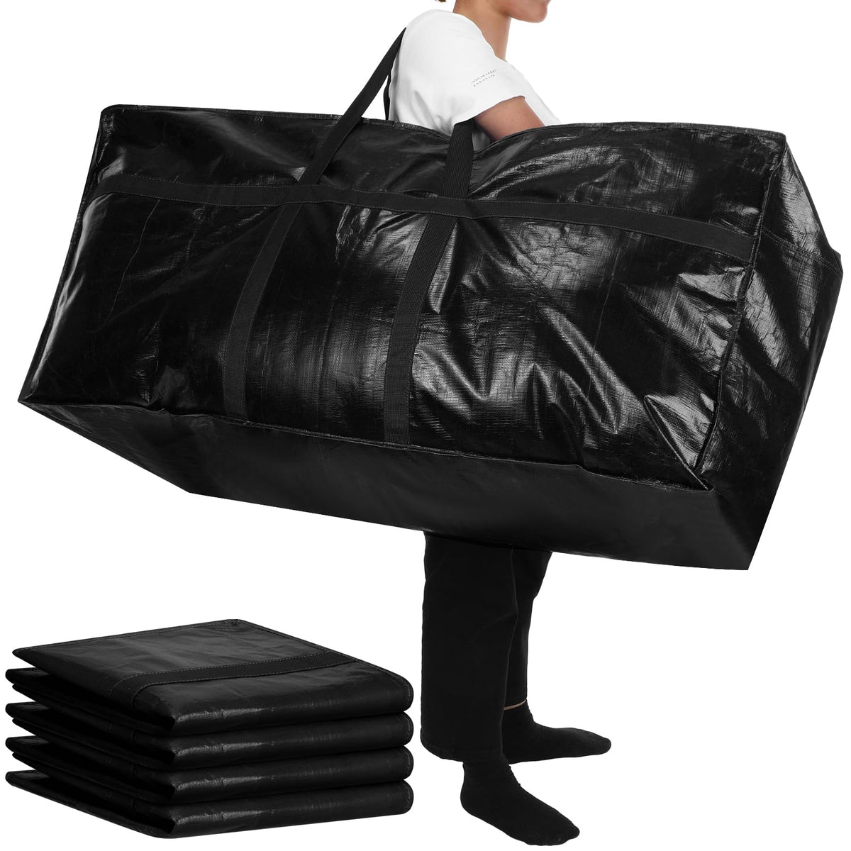 Windyun four-pack 57-gallon bags opened to reveal a spacious interior for clothes.