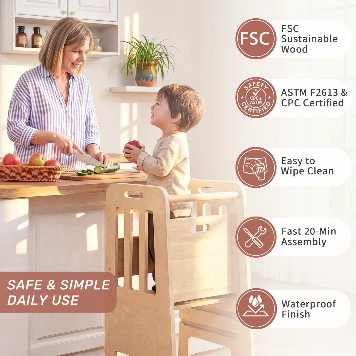 Wingyz Toddler Tower sliding door balances younger safety with older independence.