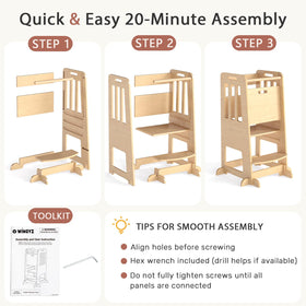 Wingyz Toddler Tower wood grain finish adds natural warmth to any kitchen.