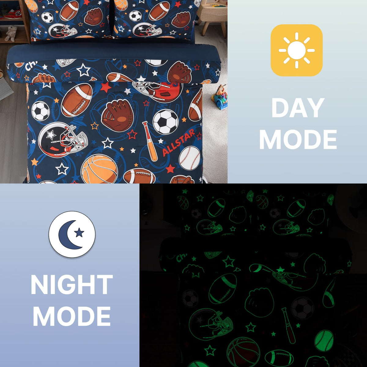 Wink Deer glow pattern featuring sports balls in the dark