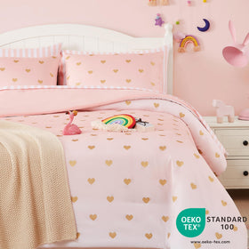Wink Deer striped sheets complement the gradient comforter with a subtle texture