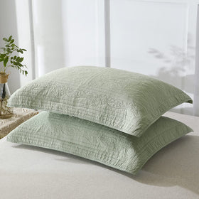 WINLIFE pillow sham floral sage green back view highlighting quilted edge detail