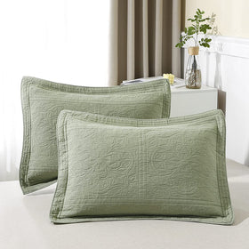 WINLIFE pillow sham floral sage green front view for elegant, cozy bedding