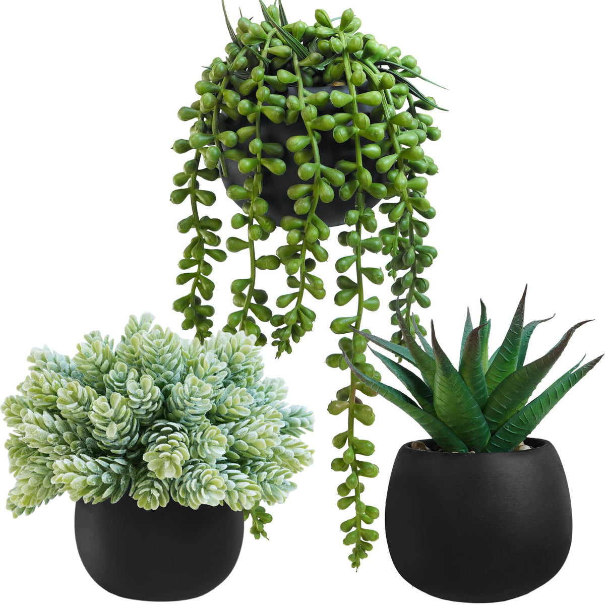 Winlyn faux aloe in a black concrete pot adds a maintenance-free desk accent.