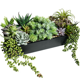 Winlyn artificial succulents arrangement in black planter brightens any room.