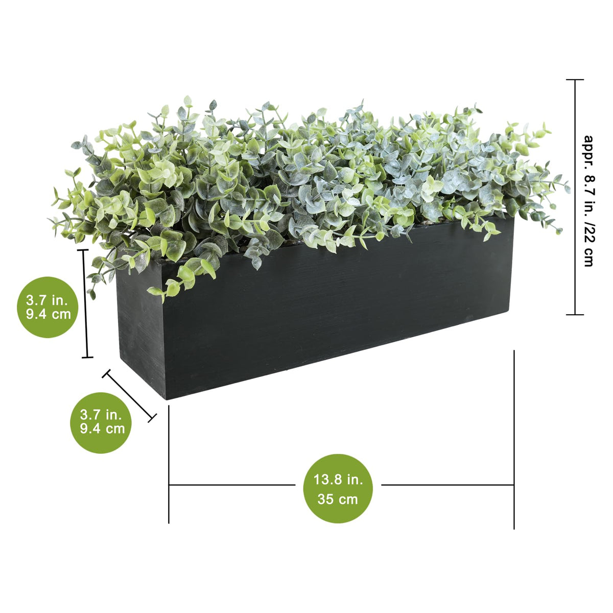 Pebble-covered base supporting Winlyn artificial greenery for a natural look.