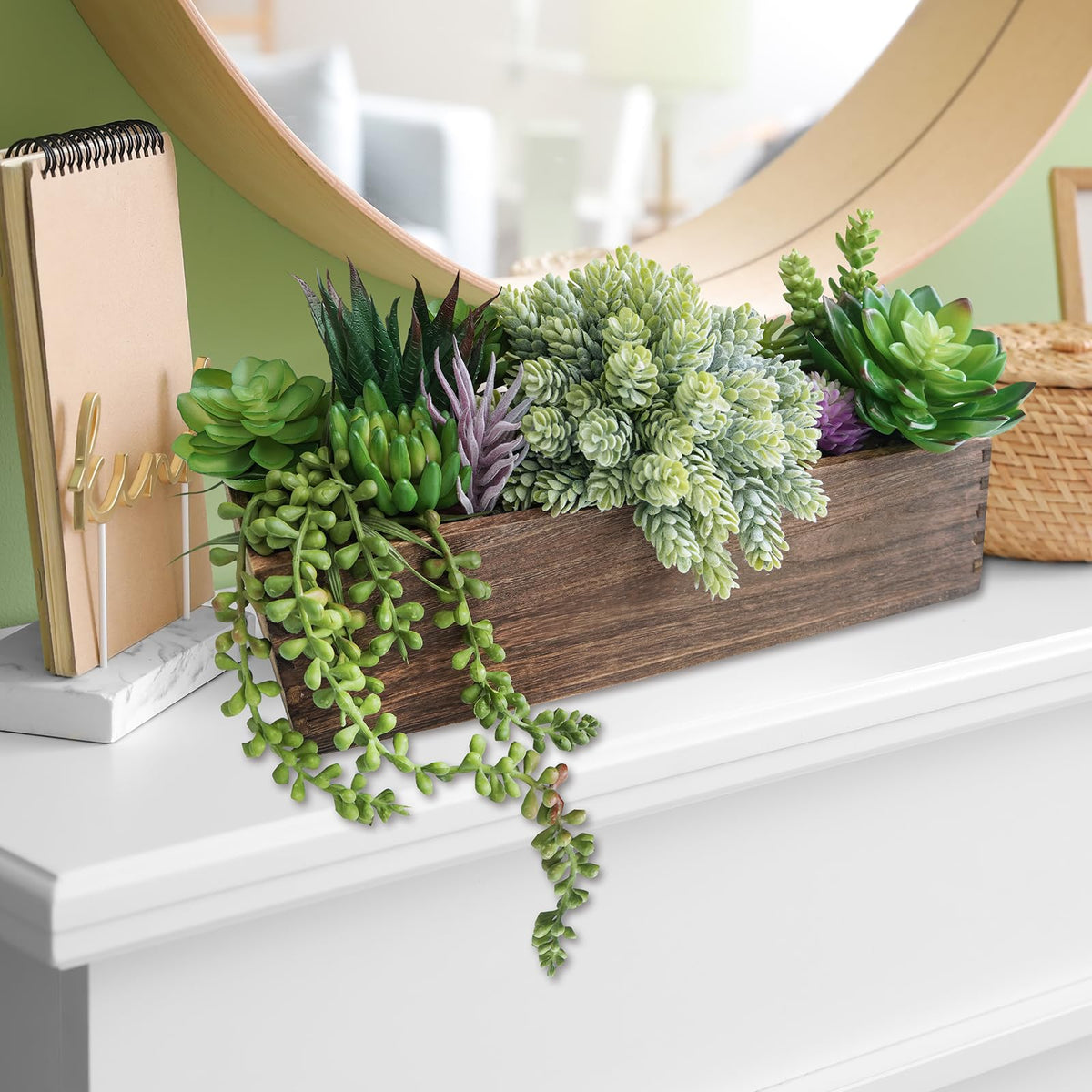 Winlyn 15-inch succulent arrangement with variety of textures for versatile decor.