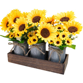 Winlyn sunflower bouquet close-up highlighting vibrant petals for a bright dining table centerpiece.
