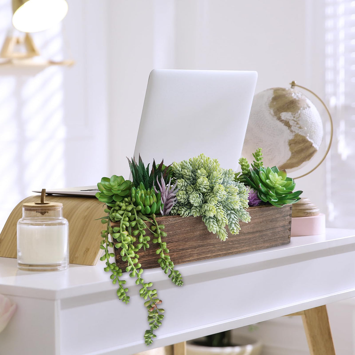 Winlyn low-maintenance faux plants suitable for low-light spaces.