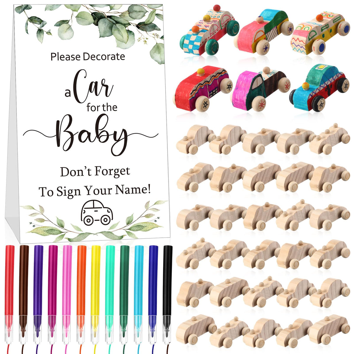 WinnerWhy wooden cars for a baby shower kit, ready for decorating and keepsakes.