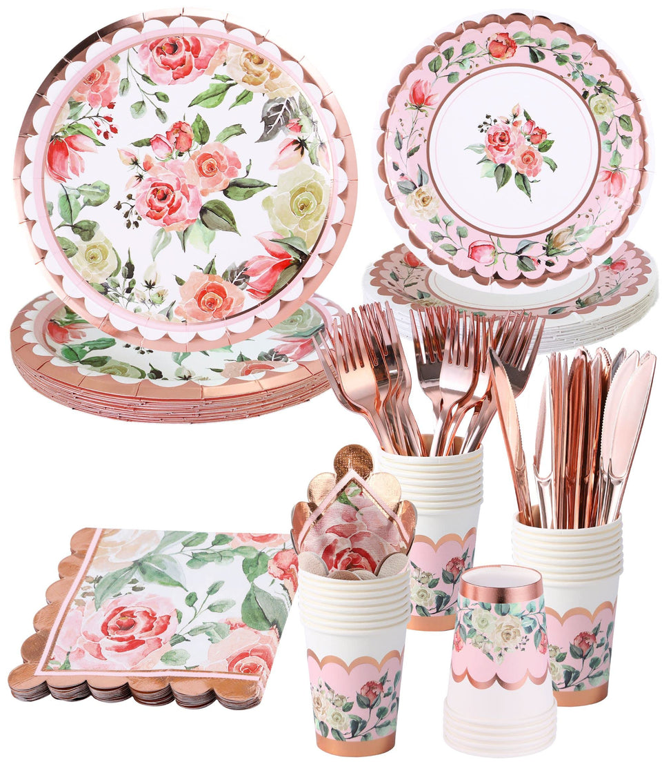 Winoo Design vintage floral rose gold plates 9in for elegant serving