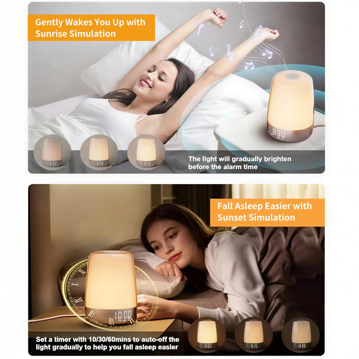 Winshine dimmable warm white light highlights three brightness levels for bedtime routines.
